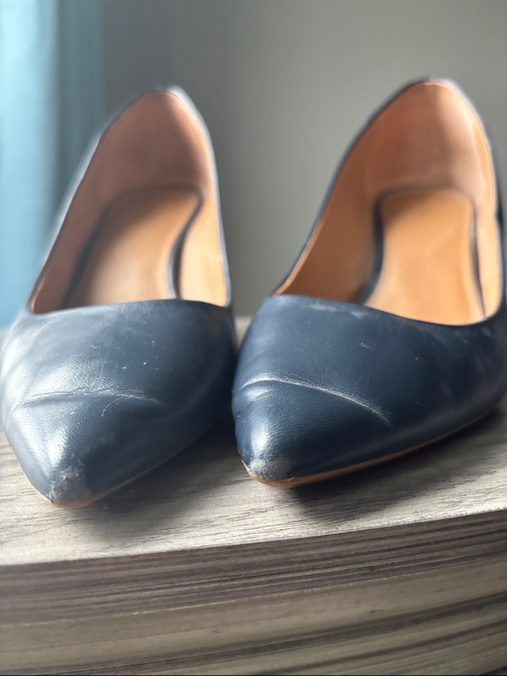 Calvin Klein Navy Pointed-Toe Leather Pumps - Picture 2 of 7